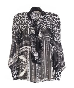 Donna FRACOMINA Camicia | Shirt W/Baloon Sleeves Print Blackwhite