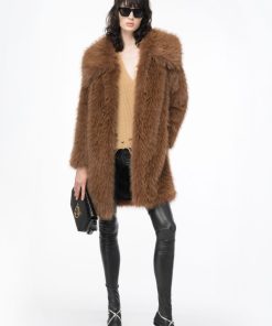 Donna PINKO Cappotto | Cappotto Marrone Terra X Piante