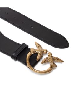 Donna PINKO Cintura | Love Monogram Belt H6 Pelle Laserata Nero-Antique Gold